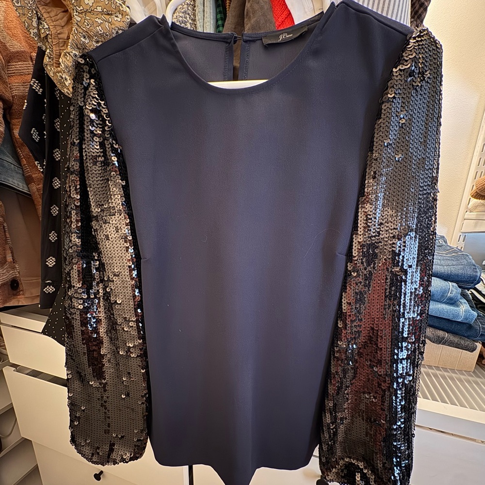 J Crew Top with Sequin Sleeves